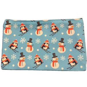 2/$10 Holiday Snowman Skiing Penguin Cosmetic Makeup Bag With Zipper